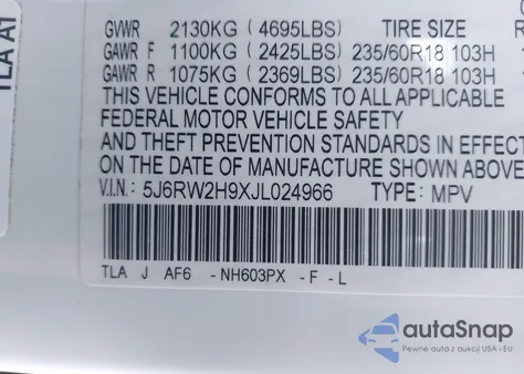 2018 Honda Cr-V Touring from USA, damaged, VIN 5J6RW2H9XJL024966